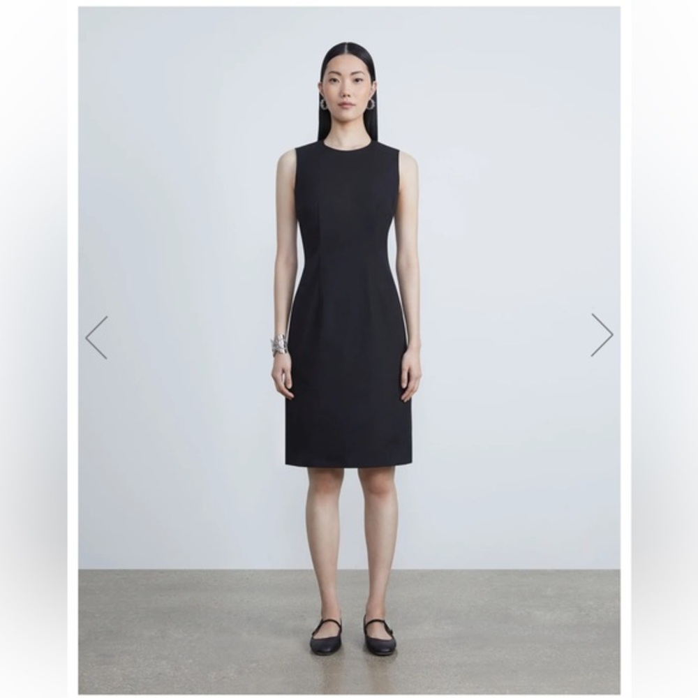LAFAYETTE‎ 148 Stretch Wool Sheath Dress Black Size 14P Sleeveless LBD Lined